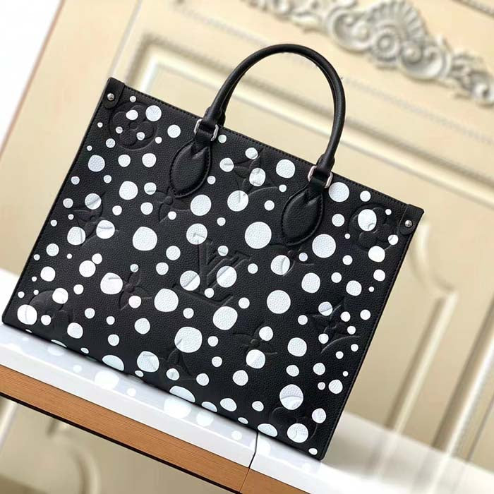 Louis Vuitton Unisex LVxYK OnTheGo MM Black White Embossed Grained Monogram Empreinte Cowhide Tote