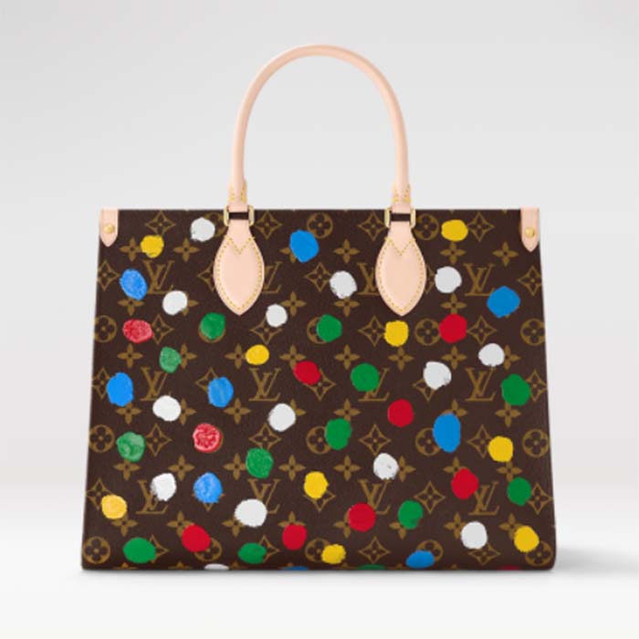 Louis Vuitton Unisex LVxYK OnTheGo MM Monogram Coated Canvas 3D Painted Dots Print Tote