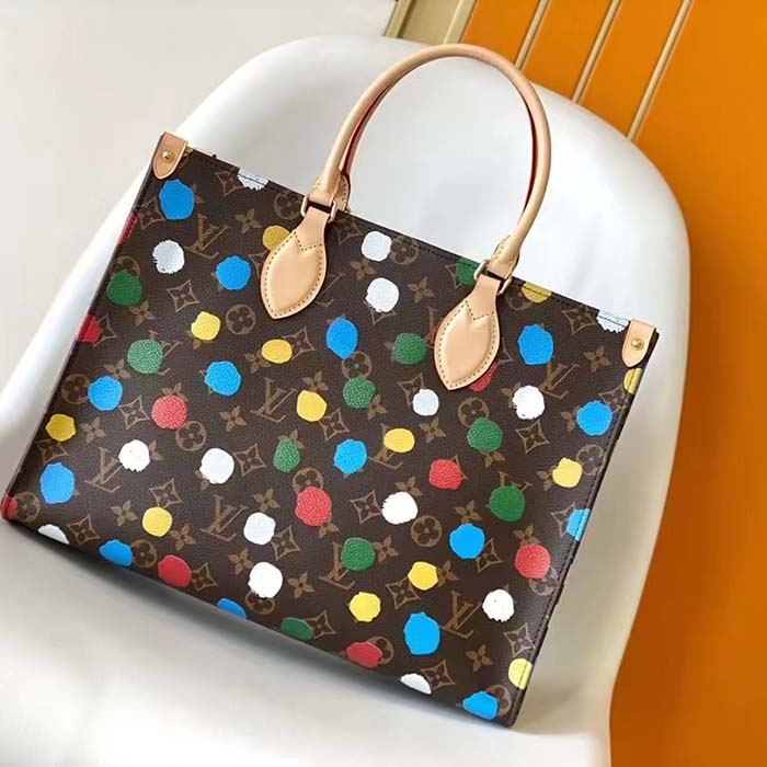 Louis Vuitton Unisex LVxYK OnTheGo MM Monogram Coated Canvas 3D Painted Dots Print Tote