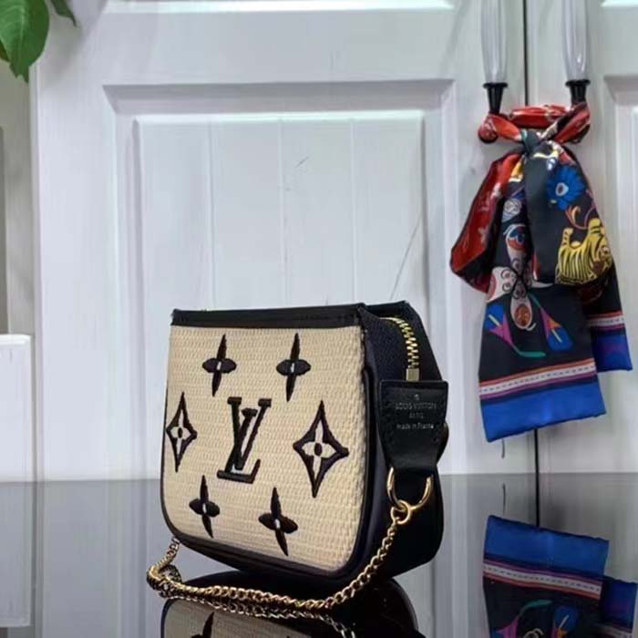 Louis Vuitton Unisex Mini Pochette Accessoires Black Lotus Cotton Cowhide Zip Closure Clutch