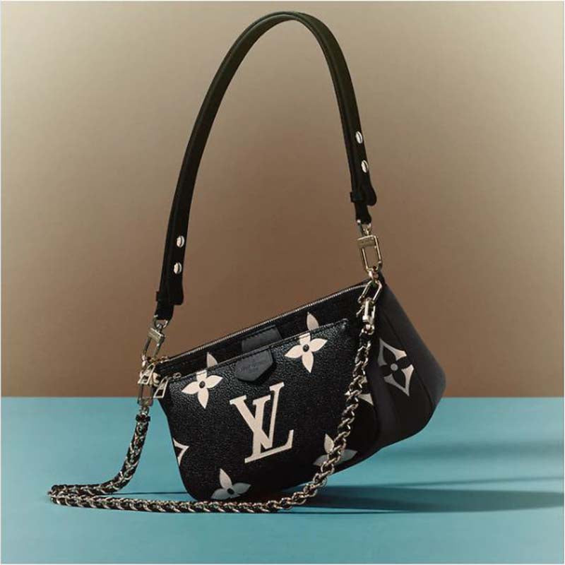 Louis Vuitton Unisex Multi Pochette Accessoires Black Cream Embossed Supple Grained Cowhide Clutch