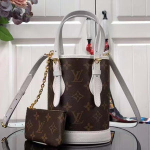 Louis Vuitton Unisex Nano Bucket Brown Monogram Coated Canvas Cowhide Leather Handbag