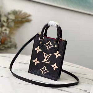 Louis Vuitton Unisex Petit Sac Plat Black Beige Monogram Empreinte Embossed Supple Grained Cowhide Handbag