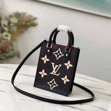 Louis Vuitton Unisex Petit Sac Plat Black Beige Monogram Empreinte Embossed Supple Grained Cowhide Handbag