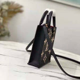 Louis Vuitton Unisex Petit Sac Plat Black Beige Monogram Empreinte Embossed Supple Grained Cowhide Handbag