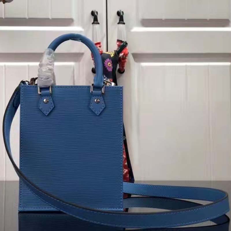 Louis Vuitton Unisex Petit Sac Plat Blue Epi Embossed Supple Grained Cowhide Handbag