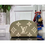 Louis Vuitton Unisex Pochette Cosmétique PM Kaki Fango Cream Monogram Empreinte Embossed Leather Clutch