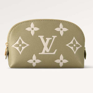 Louis Vuitton Unisex Pochette Cosmétique PM Kaki Fango Cream Monogram Empreinte Embossed Leather Clutch