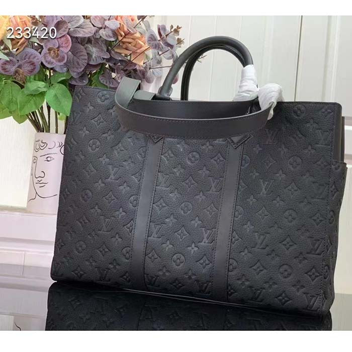 Louis Vuitton Unisex Sac Plat 24H Black Embossed Taurillon Monogram Cowhide Leather Handbag