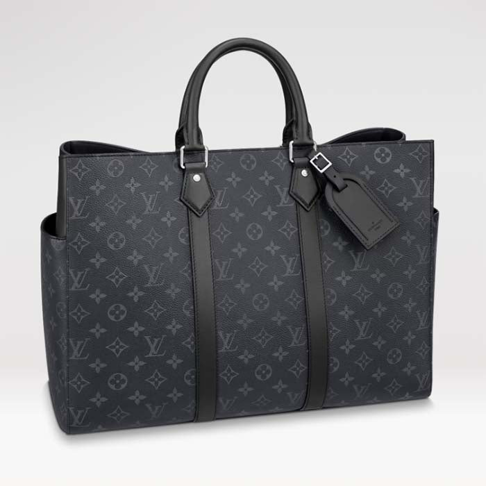 Louis Vuitton Unisex Sac Plat 24H Monogram Eclipse Coated Canvas Cowhide Leather Handbag