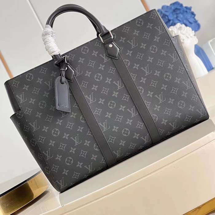 Louis Vuitton Unisex Sac Plat 24H Monogram Eclipse Coated Canvas Cowhide Leather Handbag