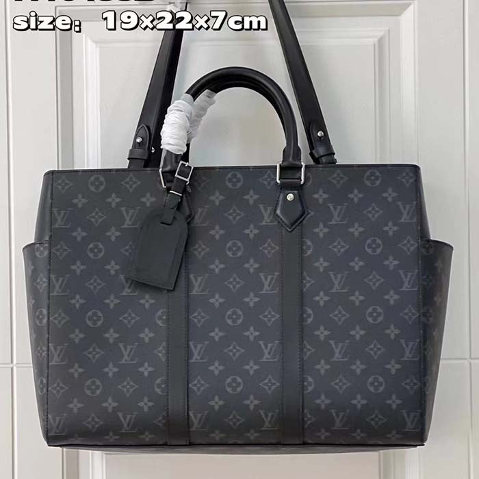 Louis Vuitton Unisex Sac Plat 24H Monogram Eclipse Coated Canvas Cowhide Leather Handbag