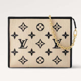 Louis Vuitton Unisex Toiletry Pouch On Chain Black Lotus Cotton Cowhide Leather Clutch