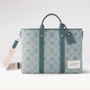 Louis Vuitton Unisex Weekend Tote NM Monogram Washed Coated Canvas Cowhide Leather