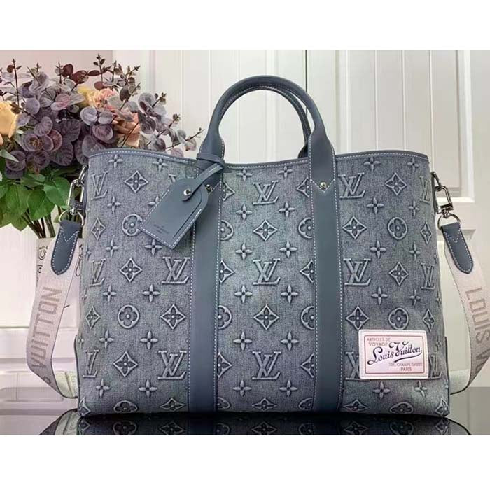 Louis Vuitton Unisex Weekend Tote NM Monogram Washed Coated Canvas Cowhide Leather