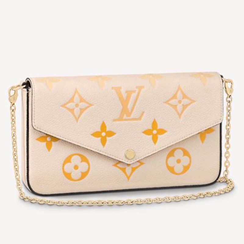 Louis Vuitton Women Félicie Pochette Cream Saffron Monogram Empreinte Embossed Supple Grained Cowhide Clutch