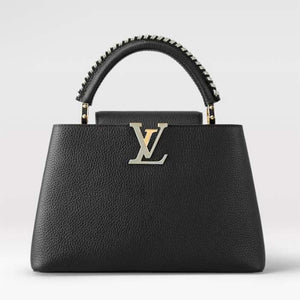 Louis Vuitton Women LV Capucines MM Black Etain Metallic Gray Taurillon Leather Handbag