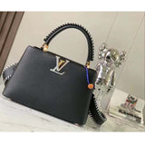 Louis Vuitton Women LV Capucines MM Black Etain Metallic Gray Taurillon Leather Handbag