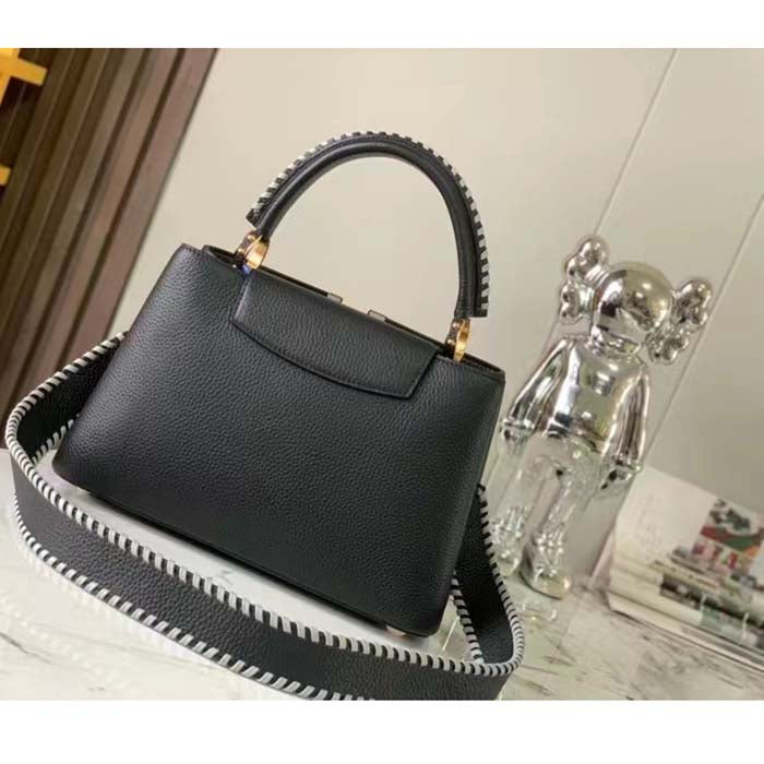 Louis Vuitton Women LV Capucines MM Black Etain Metallic Gray Taurillon Leather Handbag