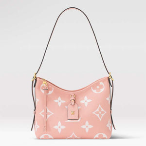 Louis Vuitton Women LV CarryAll PM Handbag Pink Embossed Supple Grained Cowhide