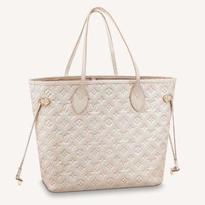 Louis Vuitton Women LV Neverfull MM Carryall Tote Beige Sprayed Embossed Grained Cowhide