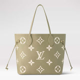 Louis Vuitton Women LV Neverfull MM Light Khaki Cream Monogram Empreinte Embossed Grained Cowhide Leather Tote