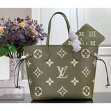 Louis Vuitton Women LV Neverfull MM Light Khaki Cream Monogram Empreinte Embossed Grained Cowhide Leather Tote