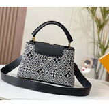Louis Vuitton Women LV Since 1854 Capucines MM Gray Embroidered Calfskin Cowhide Handbag