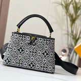 Louis Vuitton Women LV Since 1854 Capucines MM Gray Embroidered Calfskin Cowhide Handbag
