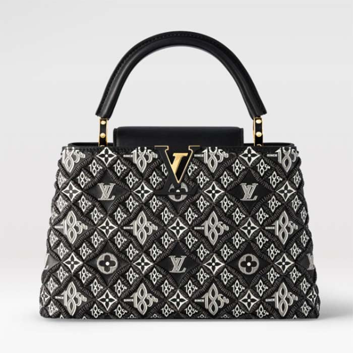 Louis Vuitton Women LV Since 1854 Capucines MM Gray Embroidered Calfskin Cowhide Handbag