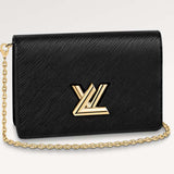 Louis Vuitton Women LV Twist Belt Chain Pouch Black Epi Grained Cowhide Leather Clutch