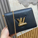 Louis Vuitton Women LV Twist Belt Chain Pouch Black Epi Grained Cowhide Leather Clutch