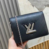 Louis Vuitton Women LV Twist Belt Chain Pouch Black Silver Epi Grained Cowhide Leather Clutch