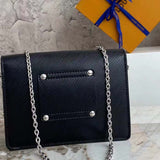Louis Vuitton Women LV Twist Belt Chain Pouch Black Silver Epi Grained Cowhide Leather Clutch