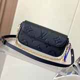 Louis Vuitton Women LV Wallet On Chain Ivy Black Monogram Embossed Supple Grained Cowhide Leather Crossbody