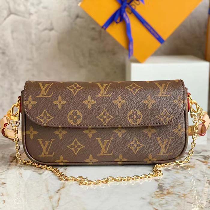 Louis Vuitton Women LV Wallet On Chain Ivy Brown Monogram Coated Canvas Crossbody