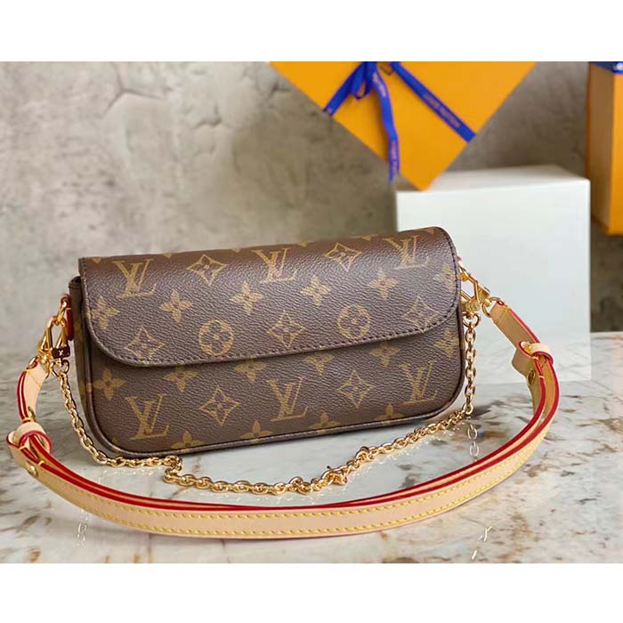 Louis Vuitton Women LV Wallet On Chain Ivy Brown Monogram Coated Canvas Crossbody