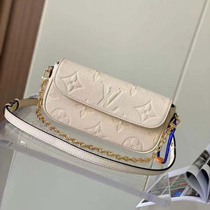 Louis Vuitton Women LV Wallet On Chain Ivy Cream Monogram Embossed Supple Grained Cowhide Leather Crossbody