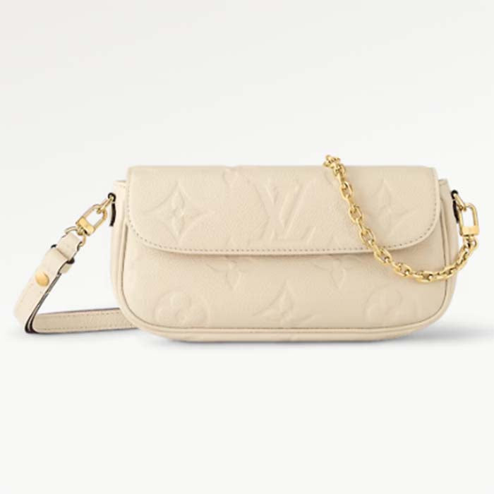 Louis Vuitton Women LV Wallet On Chain Ivy Cream Monogram Embossed Supple Grained Cowhide Leather Crossbody