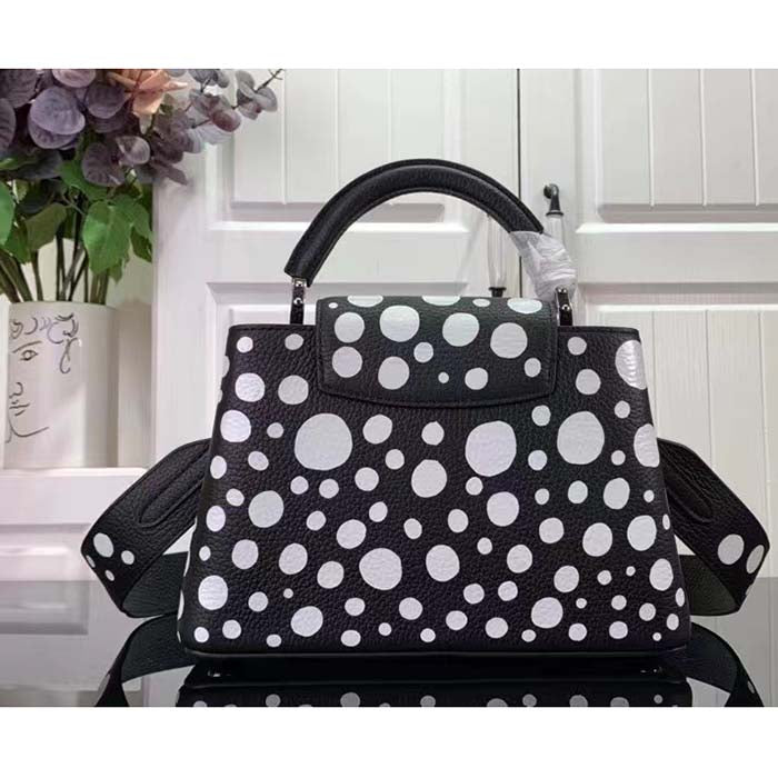 Louis Vuitton Women LV x YK Capucines BB Black White Taurillon Bull Calf Leather Infinity Dots Print Handbag