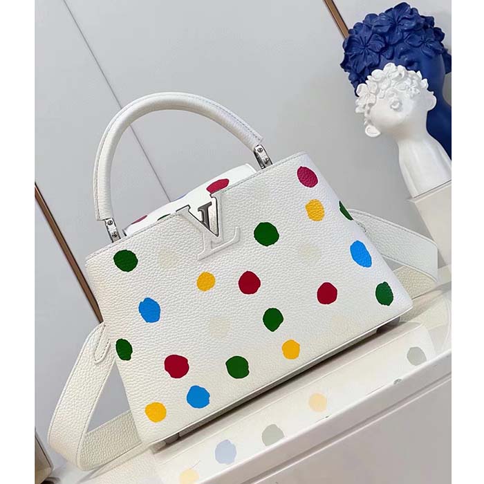 Louis Vuitton Women LV x YK Capucines BB White Taurillon Bull Calf Leather 3D Painted Dots Handbag