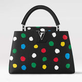 Louis Vuitton Women LV x YK Capucines MM Black Taurillon Bull Calf Leather 3D Painted Dots Print Handbag