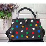 Louis Vuitton Women LV x YK Capucines MM Black Taurillon Bull Calf Leather 3D Painted Dots Print Handbag