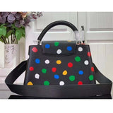 Louis Vuitton Women LV x YK Capucines MM Black Taurillon Bull Calf Leather 3D Painted Dots Print Handbag