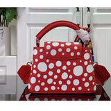 Louis Vuitton Women LV x YK Capucines Mini Red Taurillon Bull Calf Leather Infinity Dots Print Handbag