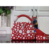 Louis Vuitton Women LV x YK Capucines Mini Red Taurillon Bull Calf Leather Infinity Dots Print Handbag