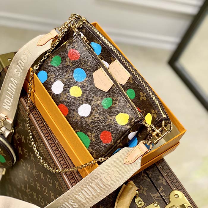 Louis Vuitton Women LV x YK Multi Pochette Accessoires Monogram Coated Canvas 3D Painted Dots Clutch