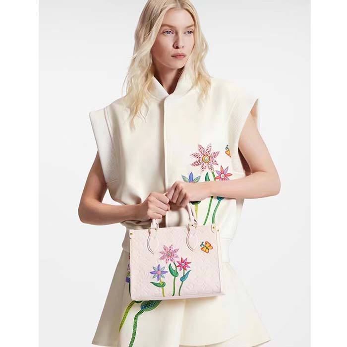 Louis Vuitton Women LV x YK OnTheGo Mini White Embossed Grained Monogram Cowhide Leather Tote