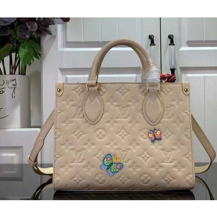 Louis Vuitton Women LV x YK OnTheGo Mini White Embossed Grained Monogram Cowhide Leather Tote