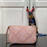 Louis Vuitton Women Mini Pochette Accessoires Pink Monogram Empreinte Embroidered Cowhide Clutch